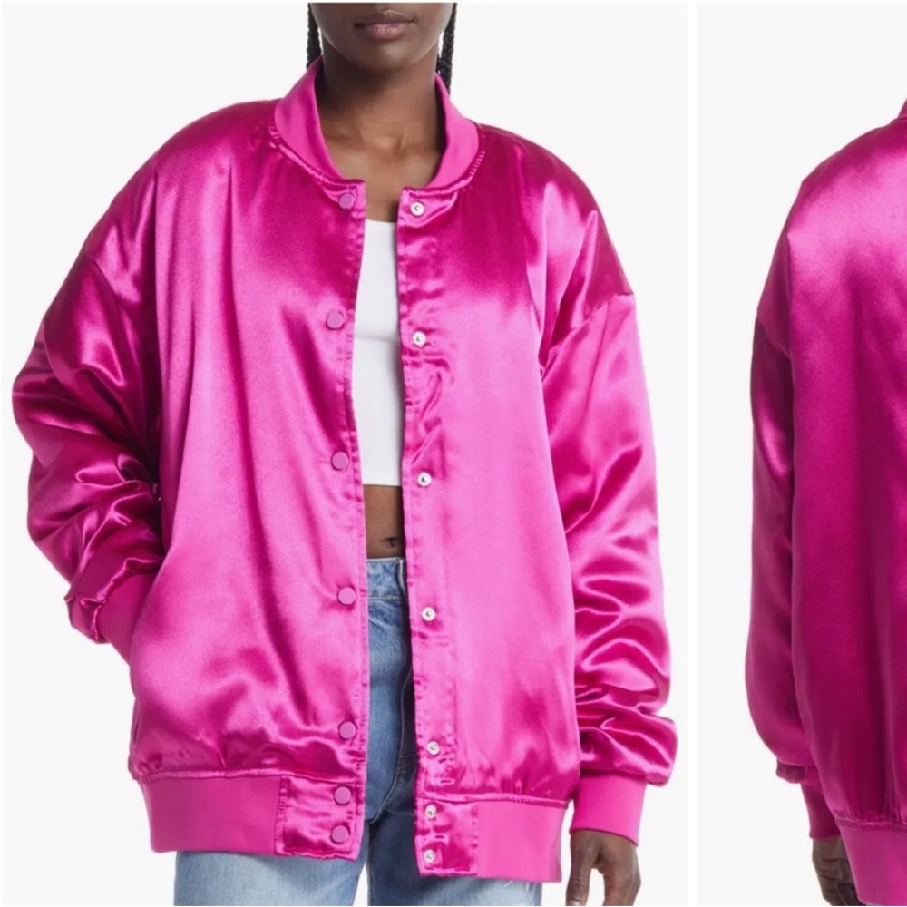 Azalea Wang Boyfriend style Oversized Satin pink Bomber Jacket size large